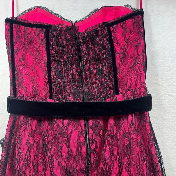 Alice + Olivia Pink Black Lace Bustier Corset Ruffle Belted Mini Dress Sz 6 NWT - Picture 7 of 16